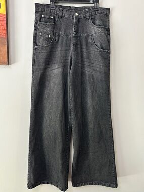 Versailles Sergio's Black Wide Leg Jeans Men’s Hip Hop Baggy Multi-Pocket 38x32
